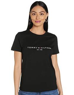 Tommy Hilfiger Damen T-Shirt Kurzarm Heritage Rundhalsausschnitt, Schwarz (Black), L von Tommy Hilfiger