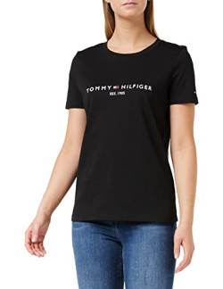 Tommy Hilfiger Damen T-Shirt Kurzarm Heritage Rundhalsausschnitt, Schwarz (Black), XS von Tommy Hilfiger