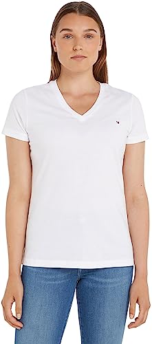 Tommy Hilfiger Damen T-Shirt Kurzarm Heritage V-Ausschnitt, Weiß (Classic White), XXS von Tommy Hilfiger