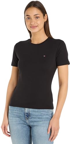 Tommy Hilfiger Damen T-Shirt Kurzarm New Slim Cody Rundhalsausschnitt, Schwarz (Black), L von Tommy Hilfiger