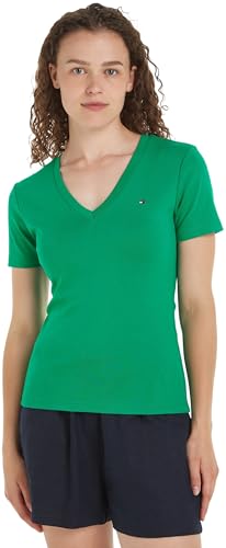 Tommy Hilfiger Damen T-Shirt Kurzarm New Slim Cody V-Neck V-Ausschnitt, Grün (Olympic Green), S von Tommy Hilfiger