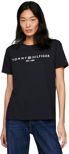 Tommy Hilfiger Damen T-Shirt Kurzarm Reg Corp Logo C-Nk Ss Rundhalsausschnitt, Blau (Desert Sky), XL von Tommy Hilfiger