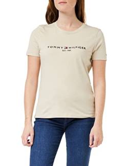 Tommy Hilfiger Damen T-Shirt Kurzarm Rundhalsausschnitt, Beige (Light Sandalwood), XS von Tommy Hilfiger