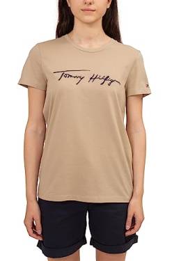 Tommy Hilfiger - Damen T-Shirt mit Signature Logo, beige, Small von Tommy Hilfiger