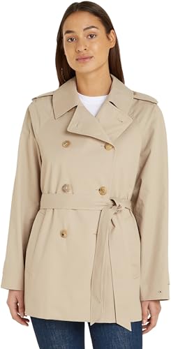 Tommy Hilfiger Damen Trenchcoat Cotton Short Kurzmantel, Beige (Beige), 38 von Tommy Hilfiger