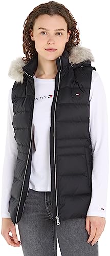 Tommy Hilfiger Damen Weste Down Vest With Fur Steppweste, Schwarz (Black), XXS von Tommy Hilfiger