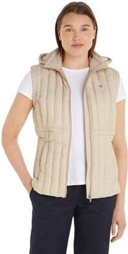 Tommy Hilfiger Damen Weste Feminine Down Vest mit Kapuze, Beige (Classic Beige), L von Tommy Hilfiger