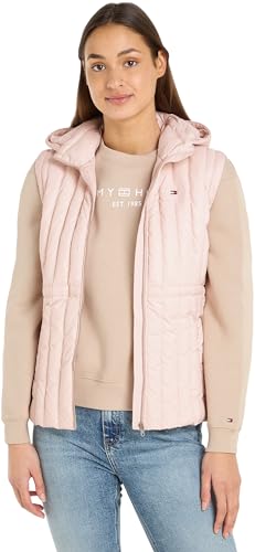 Tommy Hilfiger Damen Weste Feminine Down Vest mit Kapuze, Rosa (Whimsy Pink), L von Tommy Hilfiger