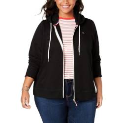 Tommy Hilfiger Damen Zip-up Hoodie-Klassisches Sweatshirt Kordelzug und Kapuze Kapuzenpullover, schwarz, XS von Tommy Hilfiger