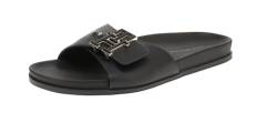 Tommy Hilfiger FW0FW07940 Leather Flat - Damen Schuhe Pantoletten - BDS-Black, Größe:38 EU von Tommy Hilfiger