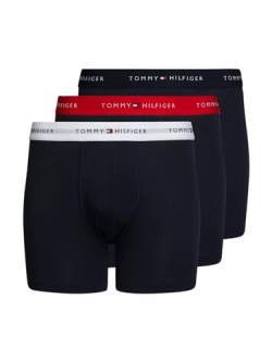 Tommy Hilfiger Herren 3er Pack Boxershorts Trunks Unterwäsche, Blau (Des Sky/White/Primary Red), SM von Tommy Hilfiger