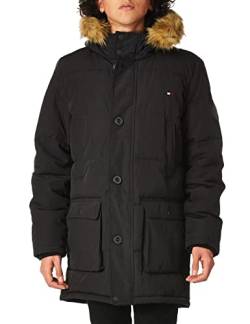 Tommy Hilfiger Herren Arctic Cloth Heavyweight Performance Parka Daunen Alternative Pelz gefütterte Kapuze Mantel Daunenalternative Oberbekleidung, Schwarz, L von Tommy Hilfiger