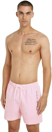 Tommy Hilfiger Herren Badehose Medium Drawstring Stripe Mittellang, Rosa (Ithaca White / Botanical Pink), L von Tommy Hilfiger