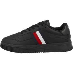 Tommy Hilfiger Herren Cupsole Sneaker Supercup Leather Stripes Schuhe, Schwarz (Triple Black), 41 von Tommy Hilfiger
