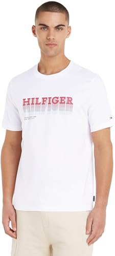 Tommy Hilfiger Herren FADE Hilfiger Tee MW0MW34377 Kurzarm T-Shirts, Weiß (White), M von Tommy Hilfiger