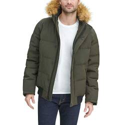 Tommy Hilfiger Herren Gesteppte Arctic Cloth Snap Front Schnorchel Bomberjacke Parka, Dunkler Wald, Large von Tommy Hilfiger