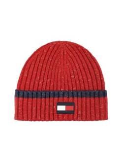 Tommy Hilfiger Herren Gummi-Flaggenaufnäher mit Gerippter Manschette Beanie-Mütze, Apple Red, Einheitsgröße von Tommy Hilfiger