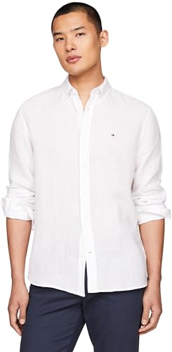 Tommy Hilfiger Herren Hemd Leinenhemd, Weiß (Optic White), S von Tommy Hilfiger