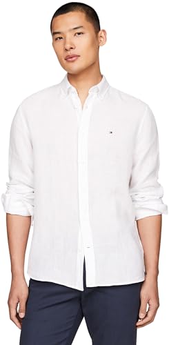 Tommy Hilfiger Herren Hemd Leinenhemd, Weiß (Optic White), XXL von Tommy Hilfiger