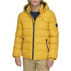 Tommy Hilfiger Herren Legacy Pufferjacke mit Kapuze Daunenalternativer Mantel, gelb, XL von Tommy Hilfiger