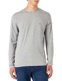 Tommy Hilfiger Herren Langarmshirt Tommy Logo Long Sleeve Tee Basic, Grau (Light Grey Heather), XS von Tommy Hilfiger