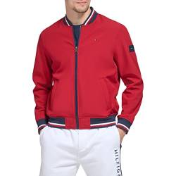 Tommy Hilfiger Herren Leichte Varsity Rippstrick-Bomberjacke Shell-Jacke, Rot/Ausflug, einfarbig (Getaway Solids), L von Tommy Hilfiger