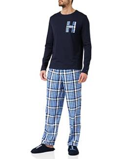 Tommy Hilfiger Herren Ls Pant Flannel Slipper Set UM0UM02622 Geschenkpackungen, Blau (Desert Sky/Midscale Check), XL von Tommy Hilfiger