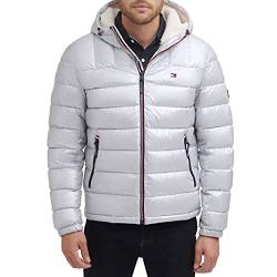 Tommy Hilfiger Herren Mittelschwere Jacke mit Sherpa-Futter, wasserabweisend Mantel, Grau mit Perlglanzeffekt, XL von Tommy Hilfiger