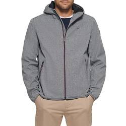 Tommy Hilfiger Herren Performance Softshelljacke mit Kapuze Windbreaker Jacke, Meliert, Grau, L von Tommy Hilfiger