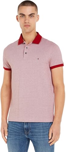 Tommy Hilfiger Herren Poloshirt Kurzarm Mouline Tipped Slim Fit, Rot (White / Arizona Red Mouline), L von Tommy Hilfiger