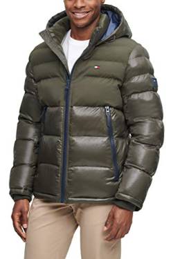 Tommy Hilfiger Herren Puffer Jacke mit Kapuze, Olivgrün zweifarbig, XXL von Tommy Hilfiger