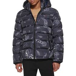 Tommy Hilfiger Herren Puffer Jacke mit Kapuze Daunenalternative Mantel, Schwarz/Weiß Paisley, S von Tommy Hilfiger