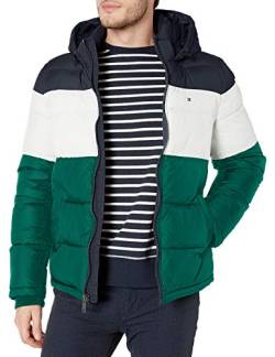 Tommy Hilfiger Herren Pufferjacke mit Kapuze Daunenalternative Mantel, Grüner Farbblock, XL von Tommy Hilfiger