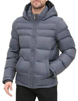 Tommy Hilfiger Herren Pufferjacke mit Kapuze Daunenalternativer Mantel, Dunkelgrau, XXL von Tommy Hilfiger