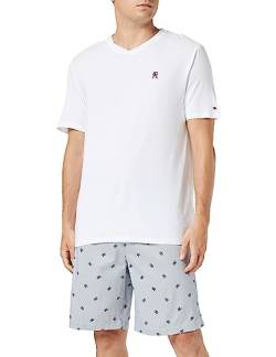 Tommy Hilfiger Herren Pyjama-Set Print Kurz, Mehrfarbig (White / Monogram Ithaca Stp), S von Tommy Hilfiger