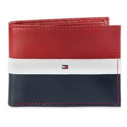 Tommy Hilfiger Herren RFID-blockierende Geldbörse aus 100% Leder Reisezubehör-Bi-Fold-Brieftasche, Rot/Marineblau, Einheitsgröße von Tommy Hilfiger