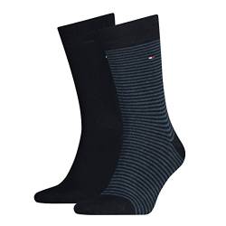 Tommy Hilfiger Herren Socken TH SMALL STRIPE SOCK 2P, 2 Paar, Gr. 43/46, Blau (dark navy 322) von Tommy Hilfiger