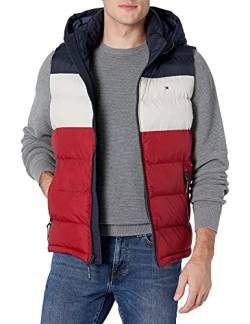 Tommy Hilfiger Herren-Steppweste, Puffer-Weste, Midnight/Ice/Red Hoody, XL von Tommy Hilfiger