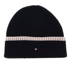 Tommy Hilfiger Herren Strickmütze Block Flag Short Beanie Kaschmirmix, Mehrfarbig (Black / Cashmere Creme), Onesize von Tommy Hilfiger