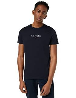 Tommy Hilfiger Herren T-Shirt Hilfiger Logo Tee mit Rundhalsausschnitt, Blau (Desert Sky), XS [Amazon Exclusive] von Tommy Hilfiger
