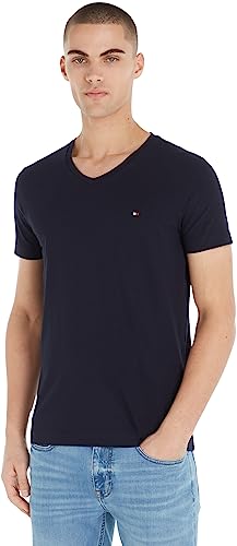 Tommy Hilfiger Herren T-Shirt Kurzarm Core Stretch V-Ausschnitt, Blau (Desert Sky), S von Tommy Hilfiger