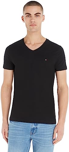 Tommy Hilfiger Herren T-Shirt Kurzarm Core Stretch V-Ausschnitt, Schwarz (Black), S von Tommy Hilfiger