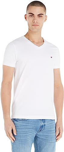 Tommy Hilfiger Herren T-Shirt Kurzarm Core Stretch V-Ausschnitt, Weiß (White), S von Tommy Hilfiger