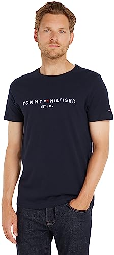 Tommy Hilfiger Herren T-Shirt Kurzarm Core Tommy Logo Rundhalsausschnitt, Blau (Sky Captain), M von Tommy Hilfiger
