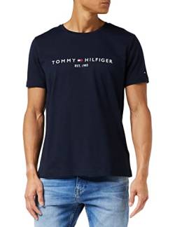 Tommy Hilfiger Herren T-Shirt Kurzarm Core Tommy Logo Rundhalsausschnitt, Blau (Sky Captain), XS von Tommy Hilfiger