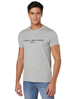 Tommy Hilfiger Herren T-Shirt Kurzarm Core Tommy Logo Rundhalsausschnitt, Grau (Cloud Heather), M von Tommy Hilfiger