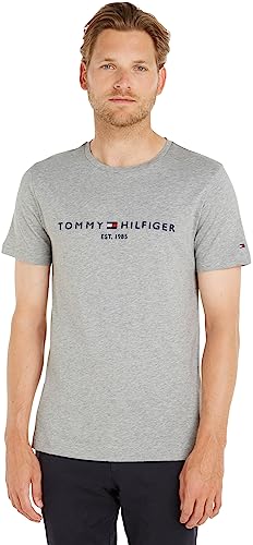 Tommy Hilfiger Herren T-Shirt Kurzarm Core Tommy Logo Rundhalsausschnitt, Grau (Cloud Heather), XXL von Tommy Hilfiger
