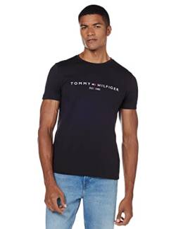 Tommy Hilfiger Herren T-Shirt Kurzarm Core Tommy Logo Rundhalsausschnitt, Schwarz (Jet Black), S von Tommy Hilfiger