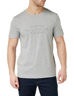 Tommy Hilfiger Herren T-Shirt Kurzarm Curve Logo Slim Fit, Grau (Light Grey Heather), XS von Tommy Hilfiger