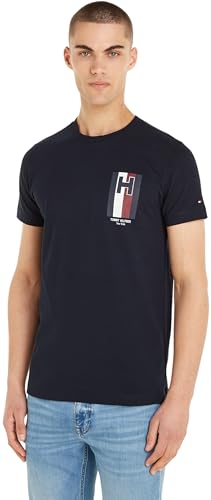 Tommy Hilfiger Herren T-Shirt Kurzarm Emblem Tee Rundhalsausschnitt, Blau (Desert Sky), L von Tommy Hilfiger